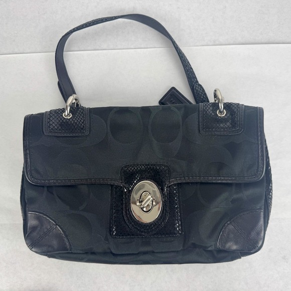 Coach Handbags - Coach Signature Jacquard flap Shoulder Bag Black Snakeskin Trim